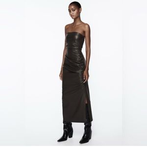 Zara dark brown faux-leather dress strapless